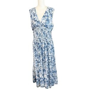 Abercrombie & Fitch Womens Crinkle Texture Smock Waist Maxi Dress Blue Floral